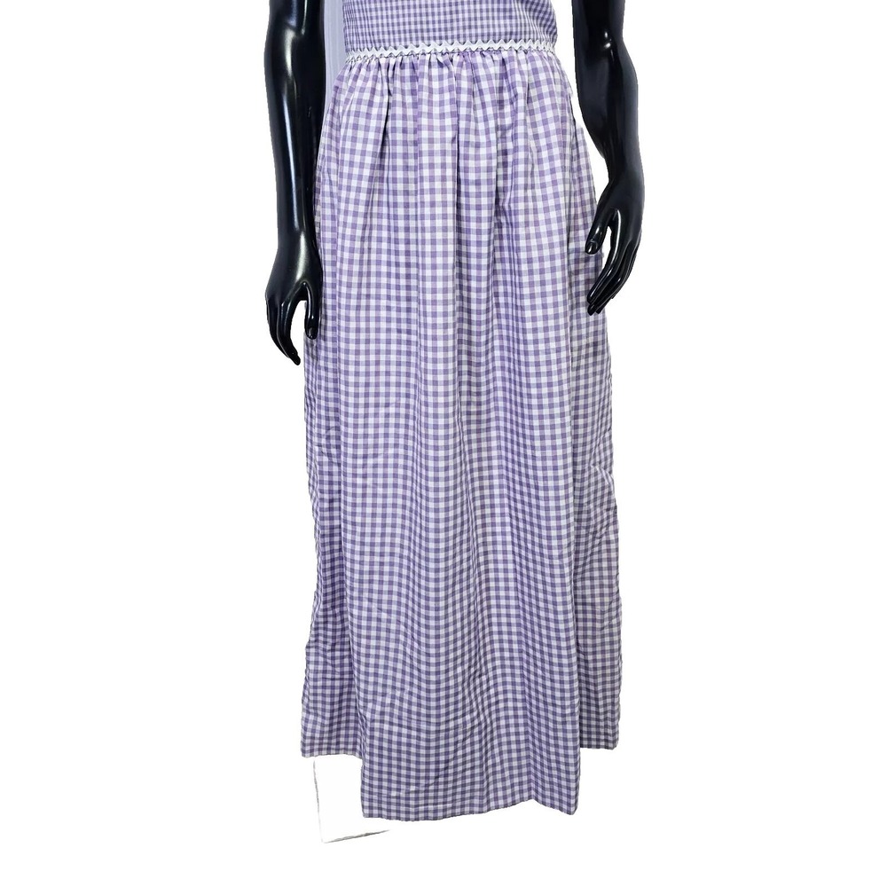 VTG 70s Purple Gingham Maxi‎ Dress Prairie Cottagecore Lace Trim Flutter Sleeve - Picture 9 of 16